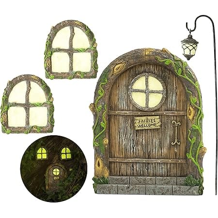 Fairy Garden Kit, Fairy Door, Fairy Door and Windows for Trees, Tree Stump Decor, Fairy House Kit, Fairy Garden Decor