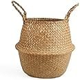 BlueMake Woven Seagrass Belly Basket for Storage Plant Pot Basket and Laundry, Picnic and Grocery Basket (Medium, Original)