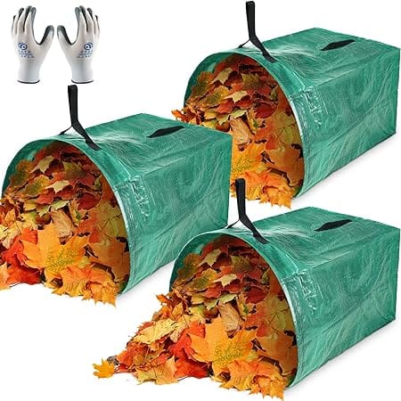 Shappy 3 Pack Large Yard Dustpan-Type Garden Bag Leaf Bags, Reusable Heavy Duty Gardening Bags, Yard Waste Container with Reinforced Carry Handles 53 Gallon Per Bag, Come with Gloves