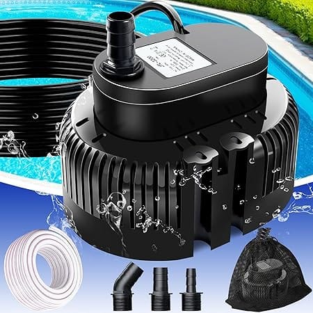 UniWater Pool Cover Pump Above Ground-Submersible Sump Pump, Swimming Water Removal Pumps, Submersible Water Pump for Pool Draining with 3 Adapter,850 GPH Submersible Pool Cover Pump
