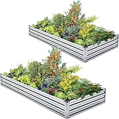Veezyo Galvanized Raised Garden Bed Kit - Metal Raised Planter 2 Pack 6'x3'x1' for Flowers Plants, Vegetables Herb