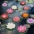 Happy Trees 12 Pcs Artificial Floating Foam Lotus Flower with Water Lily Pad, Lifelike Ornanment Perfect for Home Garden Pond