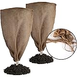 2 Pack 47″ × 40″ Reusable Warm Burlap Winter Plant Cover Bags with Drawstring Burlap Plant Covers Freeze Protection Large Pla