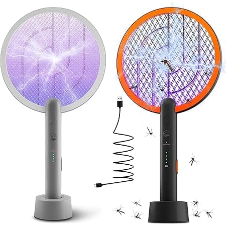 Mosiller 4000V Electric Fly Swatter Racket, 2 in 1 Bug Zapper Mode Mosquito Killer with Charging Base, Rechargeable Purple Mosquito Light Racket for Home Bedroom Kitchen Backyard Patio Indoor Outdoor