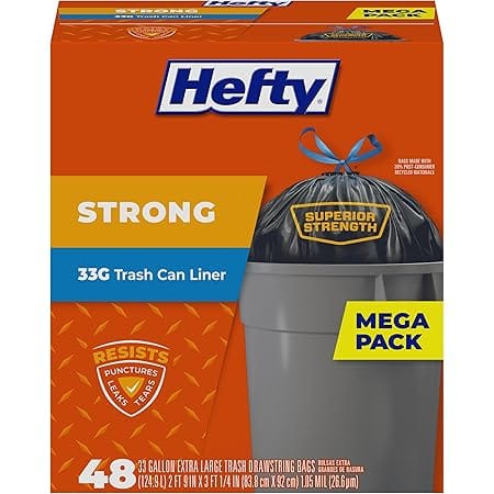 Hefty Strong Large Trash Bags, 33 Gallon, 48 Count
