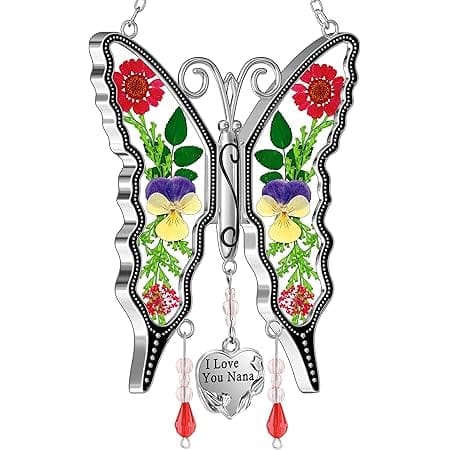 KY&BOSAM Suncatcher Butterfly I Love You Nana Gifts for Nana Mother`s Day Nana Gifts Stained Glass Suncatchers Hanging Wind Chime Ornament for Window Gift for Mother`s Day Birthday Christmas