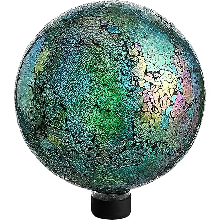 WHOLE HOUSEWARES | Gazing Ball | Garden Gazing Ball Stand | 10 Inch Mosaic Colorful Globe | Iridescent Crackled Glass | Mosaic Garden Globe for Yard & Garden Decoration (Green)