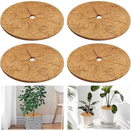 Legigo 4pcs Coconut Fiber Mulch Ring Tree Plant Protector Mat, 11.8 Inch Natural Coco Coir Tree Protection Ring Plant Pot Soil Cover, Tree Rings Disc Plant Cover for Indoor Outdoor Plants,Landscaping