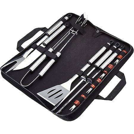 Amazon Basics 11-Piece Stainless Steel Barbeque Grilling Tool Set with Carry Bag