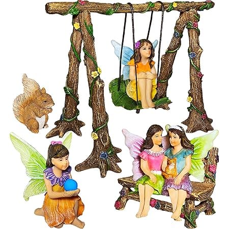 Mood Lab Fairy Garden - Accessories Kit with Miniature Figurines - Swing Set of 6 pcs - for Outdoor or House Decor