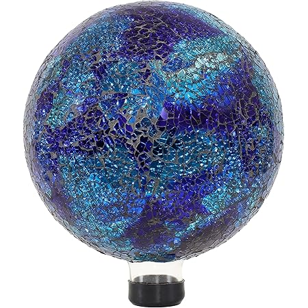 Sunnydaze Deep Ocean Swirl 10-Inch Crackled Glass Indoor/Outdoor Gazing Globe - Features Convenient Stem and Rubber Cap