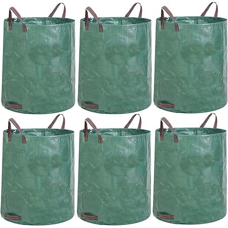 JERIA 6-Pack 72 Gallons Reusable Garden Waste Bags with 4 Handles,Lawn Pool Garden Heavy Duty Waste Bag for Loading Leaf,Trash,Yard Waste Bags (H30" X D26")