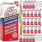 24 Fly Strips Indoor Sticky Hanging with Pins. Paper Tape for Indoors and Outdoor. Catcher Ribbon Traps Flypaper. Fruit Gnat