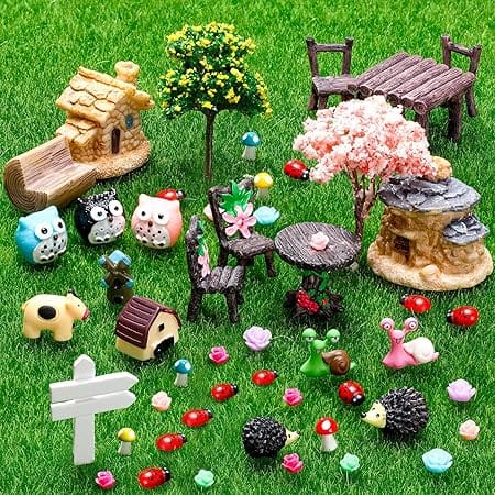 Skylety 64 Pieces Miniature Garden Accessories Mini Animals Miniature Ornament Kit Animal Figurines Animals Miniature Micro Landscape Accessories for Dollhouse Decoration Plant House Decor