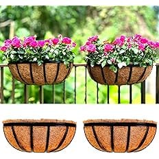 LaLaGreen Wall Planters - 16 Inch, 2 Pack Deck Railing Planter Boxes for Outdoor Plants, Window Flower Box with Coco Liners M