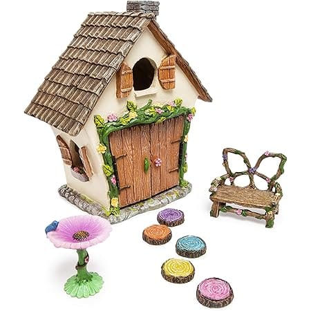 Meadow & Oak Fairy House Kit, Outdoor Fairy Garden Kit for Kids & Adults, Fairy Garden House with Doors That Open & Fairy Garden Accessories, Magical Fairy Garden Set Includes Adorable Accessories