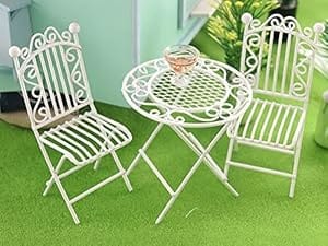 Dollhouse Miniature Bistro Table & Chairs Set Accessories Metal
