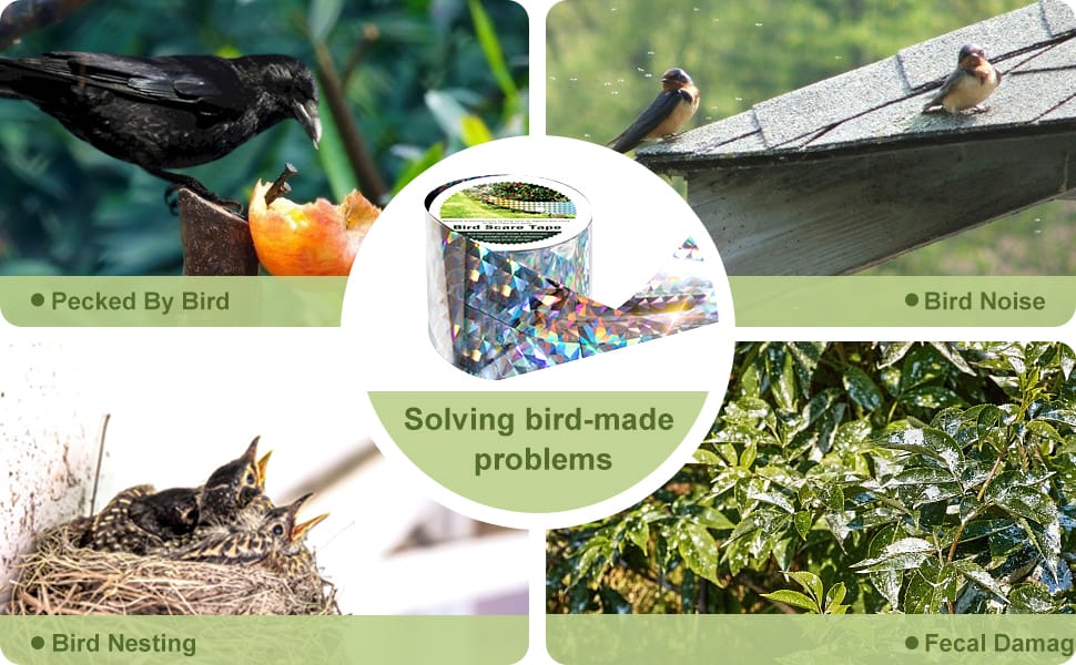 OFFO Bird Scare Tape Reflective Tape Outdoor to Keep Away Woodpecker Pigeon Grackles More Stops