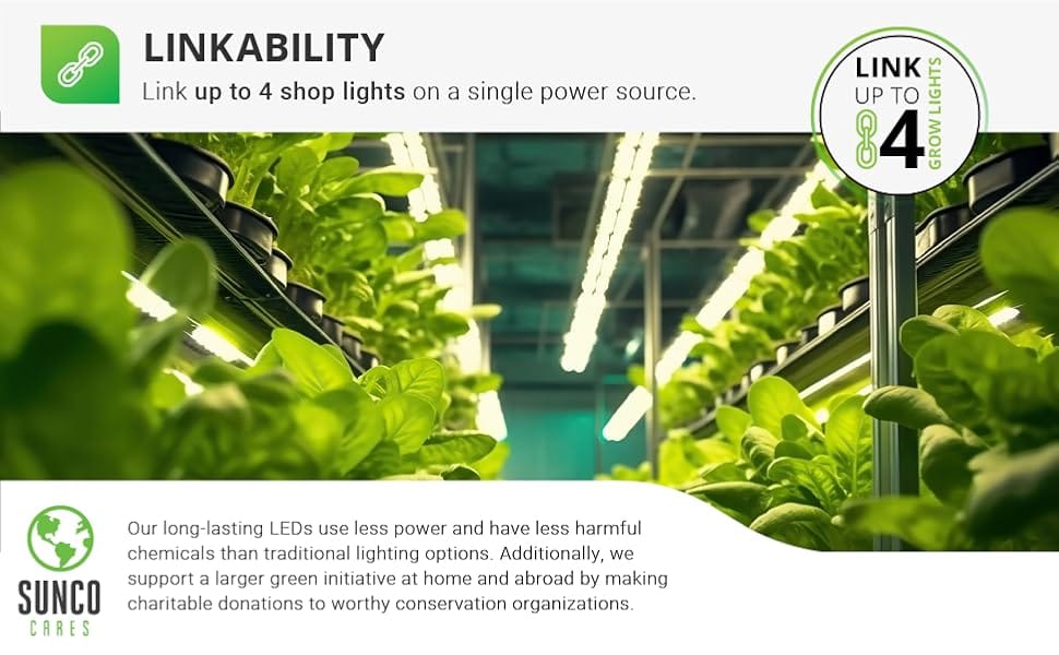 4FT LED Grow Light for Indoor Plants can link up to 4 shop lights on a single power source.