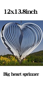 12inch Big Size Silver Heart Wind Spinners for Yard and Garden