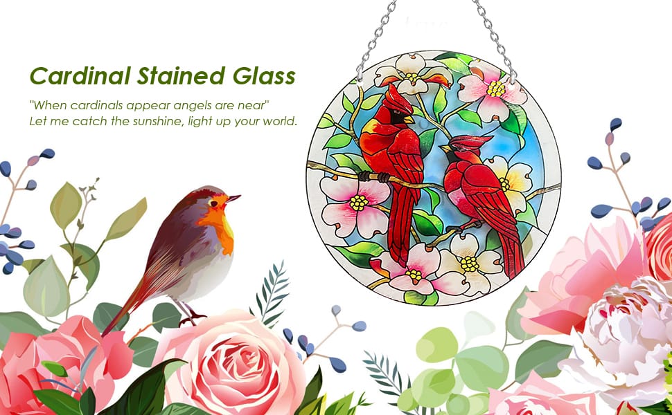 Cardinal Hummingbird Stained Glass Window Hanging