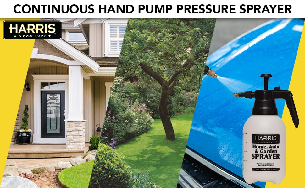 HARRIS Continuous Hand Pump Pressure Sprayer for Home, Lawn, Garden, Car Detailing and More, 1.5L